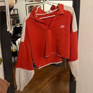 Vintage 90s Nike Red and White Cropped Polo Sweatshirt
